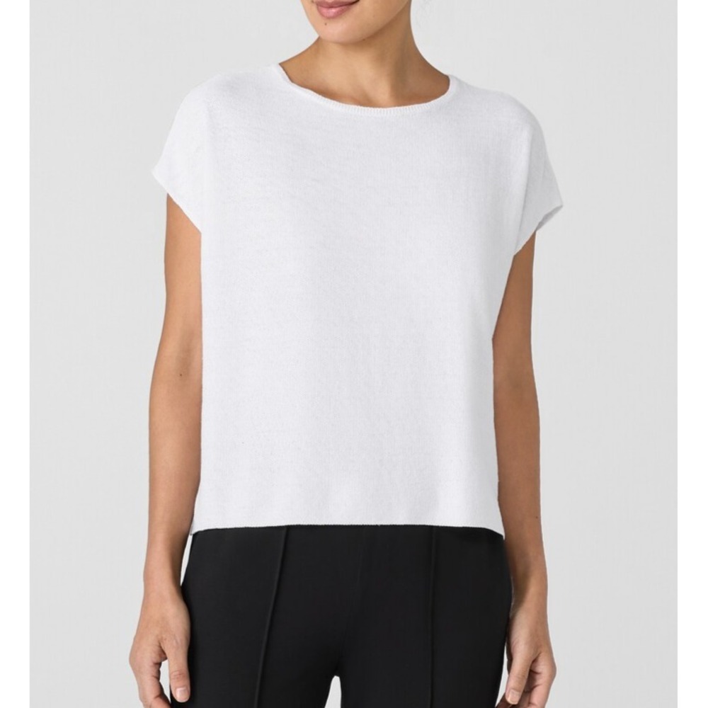 Eileen Fisher Square Top Organic Cotton Linen Textured Knit Boxy